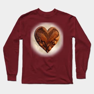 Wood Carved Heart Feather Long Sleeve T-Shirt